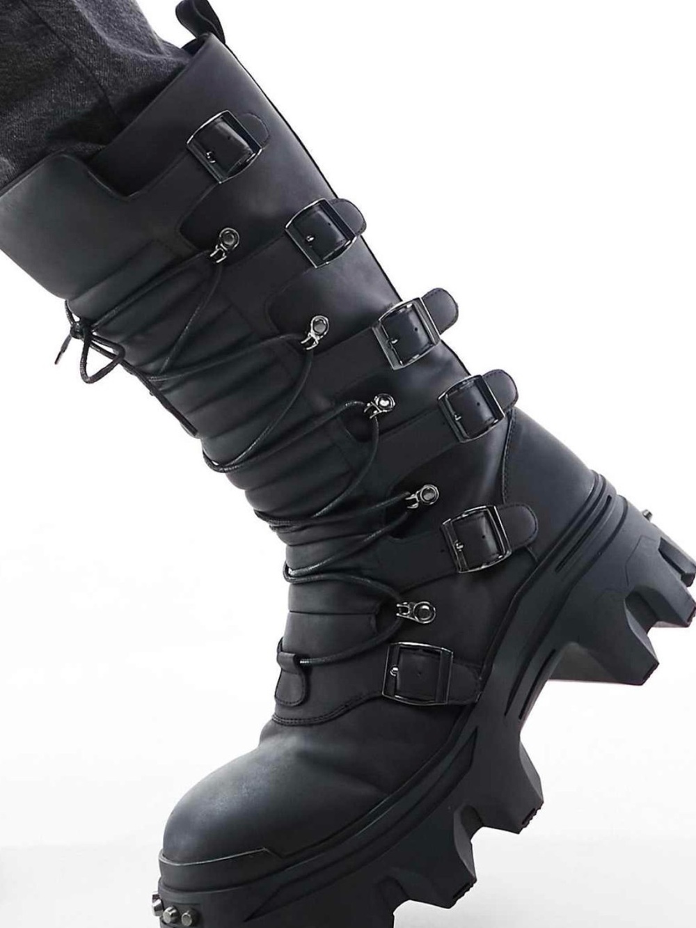 ASOS Black Buckle Lace-Up Platform Combat Boots BRAND NEW